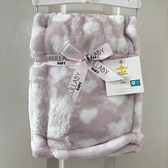 Lullaby Baby Pink Heart Print Luxury Velvet Baby Blanket Lovey 30 in x 40 in - Picture 9 of 13